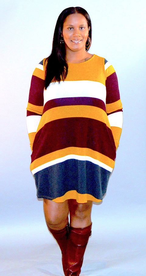 Color Block Swing Dress-Curvy