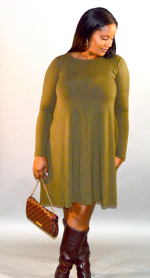 Hello Fall Swing Dress w/ pockets- Curvy