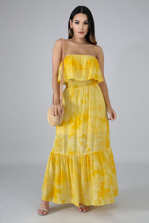 Tie-Dyed Ruffle Maxi Dress