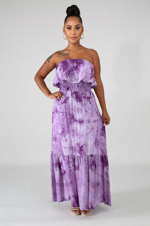 Tie-Dyed Ruffle Maxi Dress